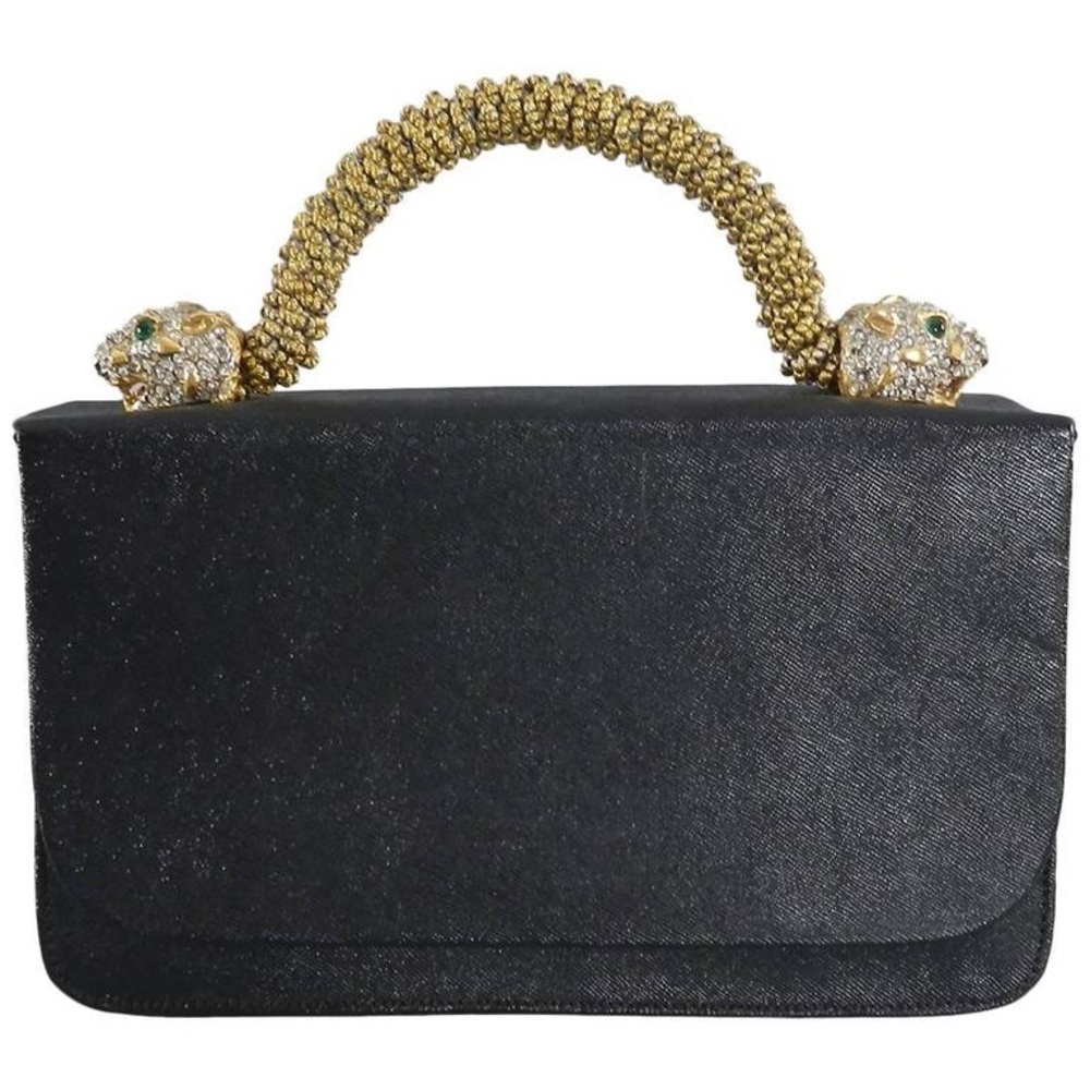 Rare 60’s Black Jeweled Panther Head Clutch